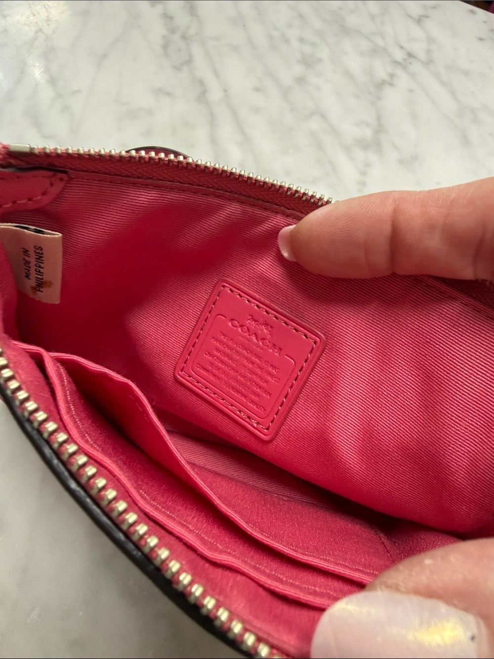 Coach Red and Pink Color Block Leather Wristlet - Picture 6 of 9
